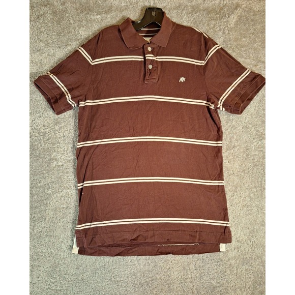 Aeropostale Other - Aeropostale Mens M Striped Polo Shirt Burgundy Brown A87 Logo Short Sleeve
